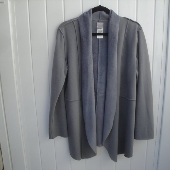 Chico's Cardigan Open Front Zenegy Gray Fleece (Size1) = Medium - Picture 1 of 3
